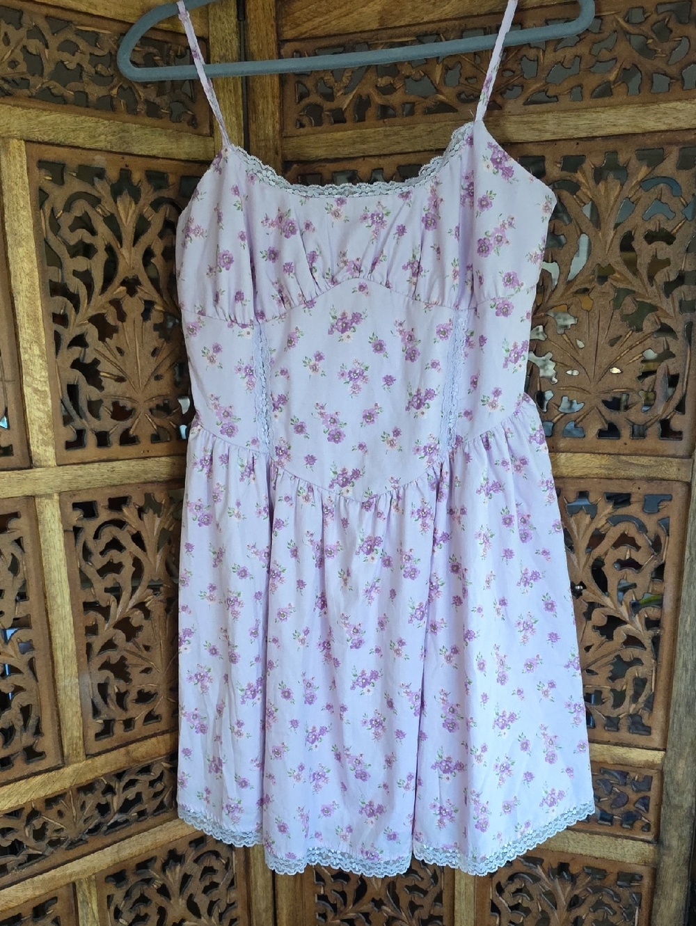 Womens Pink Floral Lace-Trim Sundress